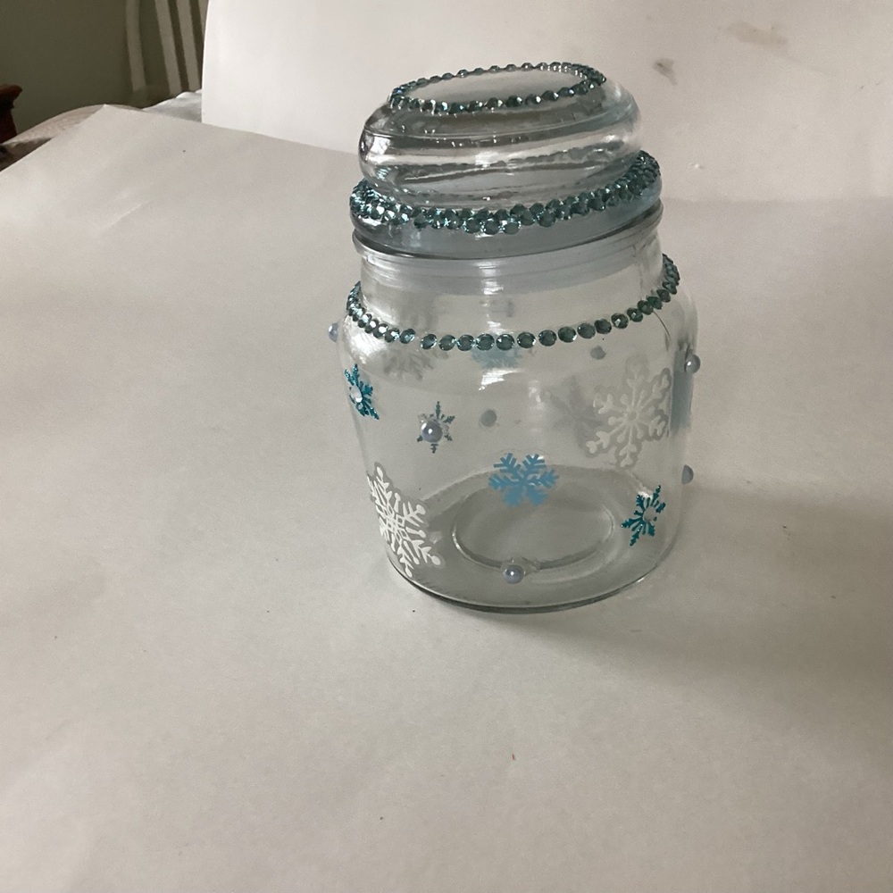 Hand Crafted Blue and White Decorative Glass Jar